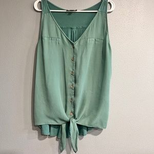 Bendry Mixed Material Tie Front Blouse